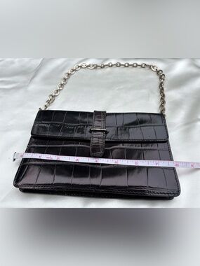 Furla Black Croc-Textured Leather Interior Plate Shoulder Bag